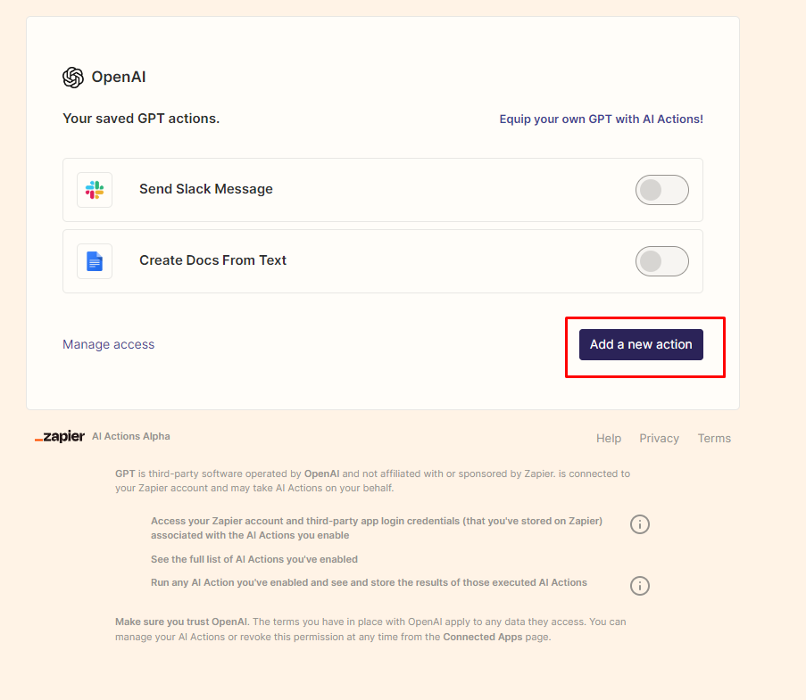 Izberemo "Add a new action".